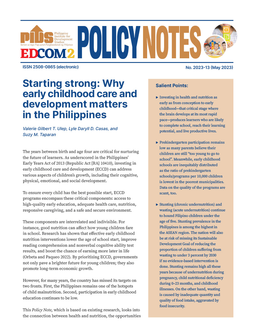 research paper about early childhood education in the philippines